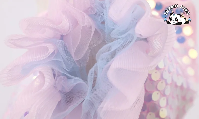 LEZONKIDS - Hot Pink Ruffle Tulle Sleeves Dress Girls Performance Festival Costume Sequin Dresses